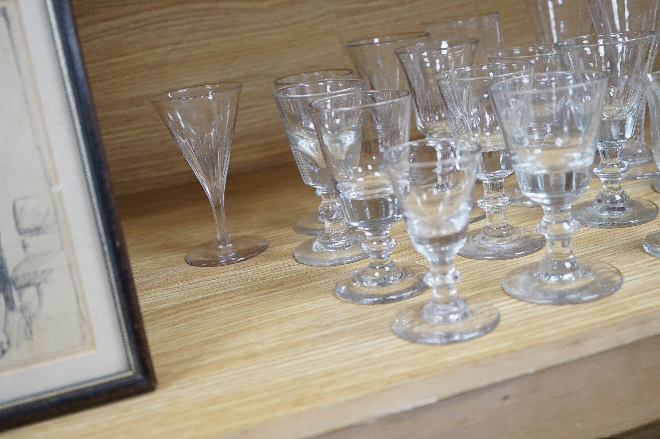 A collection of various glasses, 18th century and later. Tallest 13.5cm